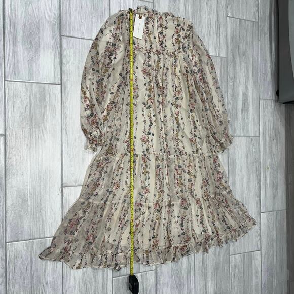 In Loom Women's MD Cream Floral Tiered Chiffon Overlay Babydoll Midi Dress NWT - Picture 9 of 9